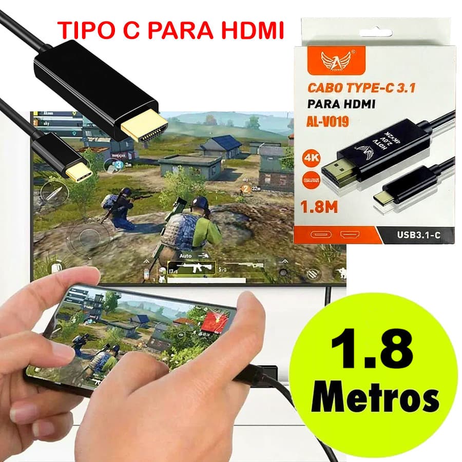 CABO TIPO C PARA HDMI - TIPO C (3.1) x HDMI (4K) - 1.8 METROS