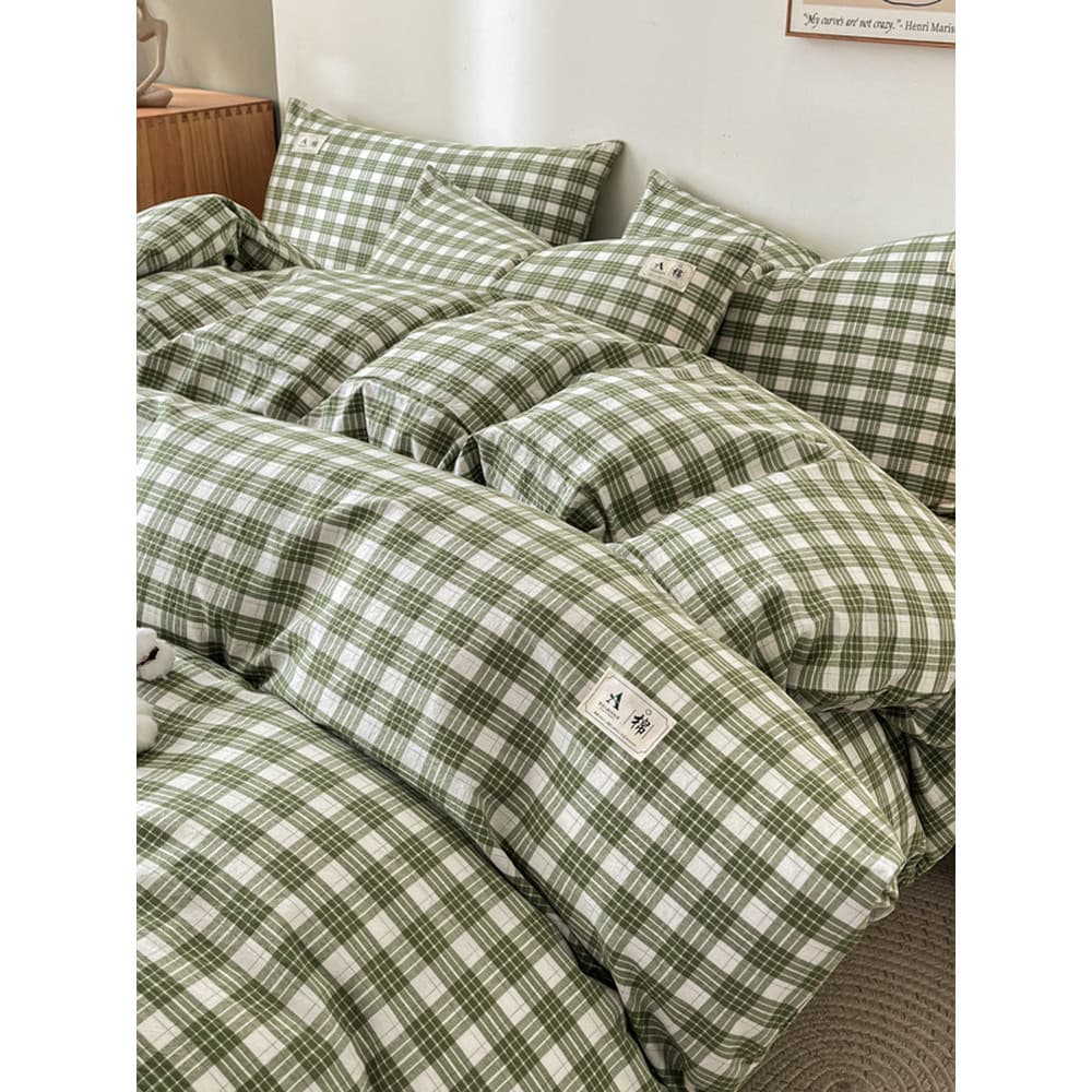 Ins estilo japonês xadrez classe A fio-tingido algodão casa cama 100% algodão fronha estilo minimalista única colcha cap