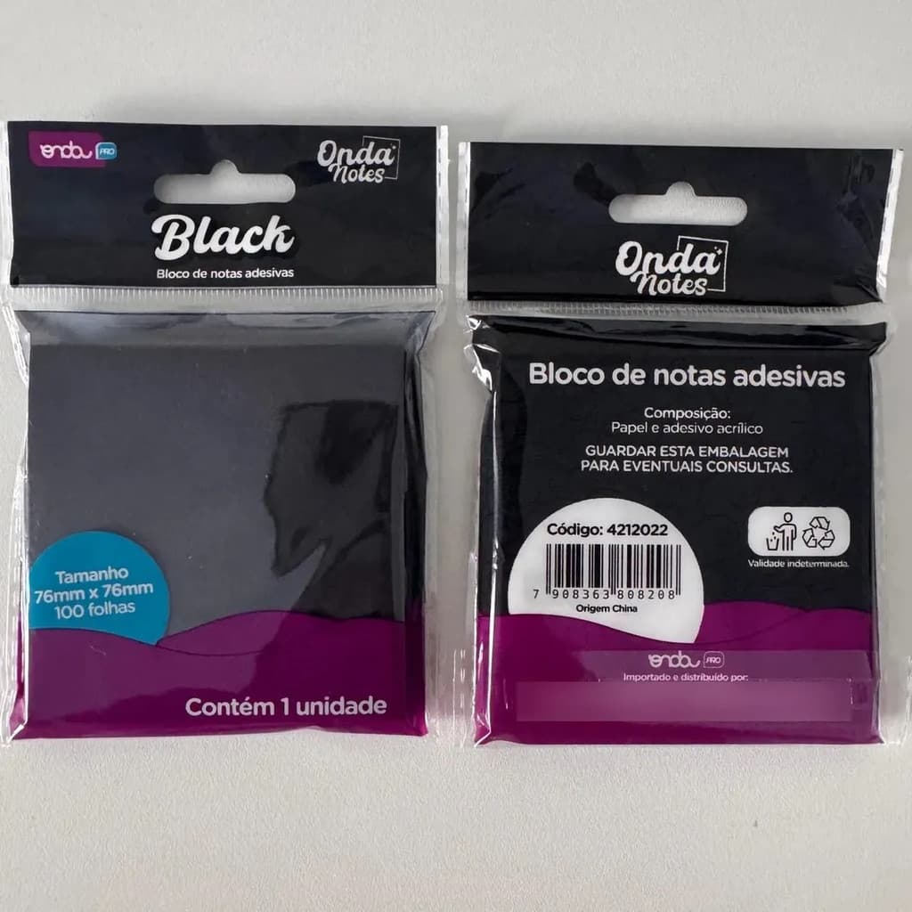 Bloco Notas Adesivas Postit Preto Kit 2 Onda 76x76 100 Fls