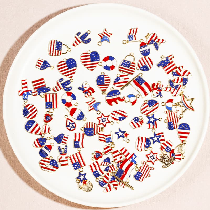 Acessórios DIY, 50 peças, série Bandeira Americana do Dia da Independência, acessórios de liga para colares e pulseiras