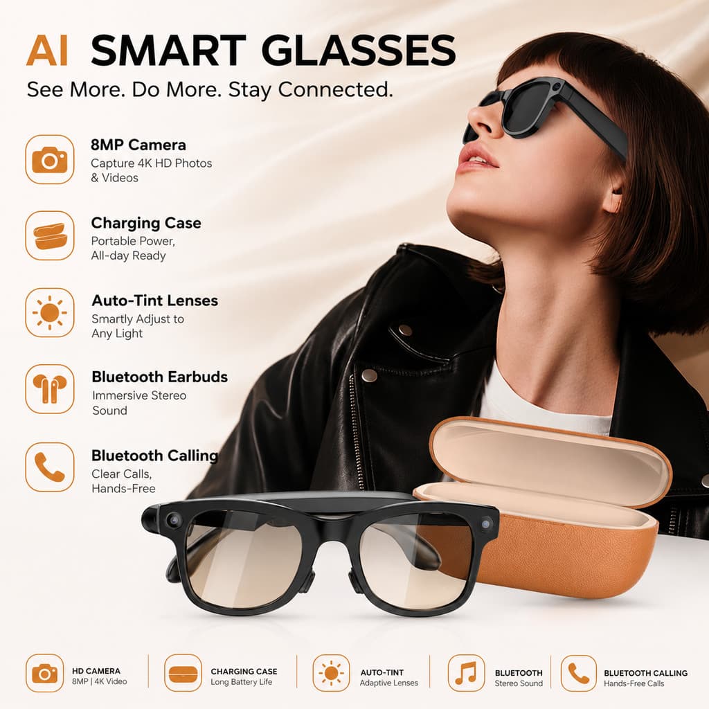 M02 Ultra AI Smart Bluetooth Óculos De Sol Áudio Chamada Tiro Anti Shake Conexão Em Tempo Real 800mp HD Fotografia Intel