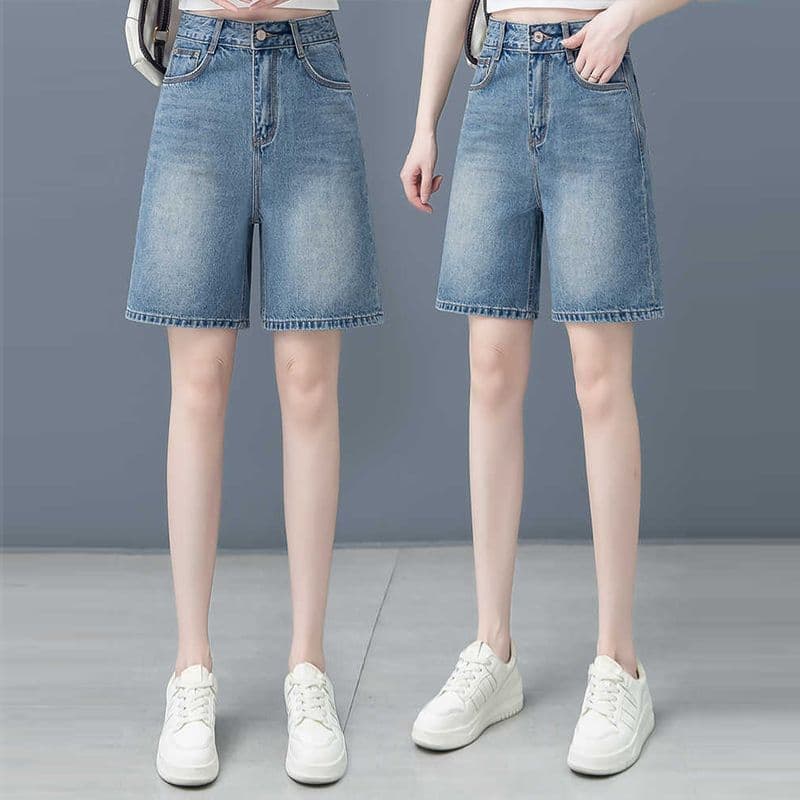 Calças jeans de cinco pontos femininas 2026 novo estilo solto mais magro olhar calças de perna reta Casual verão fino Hi