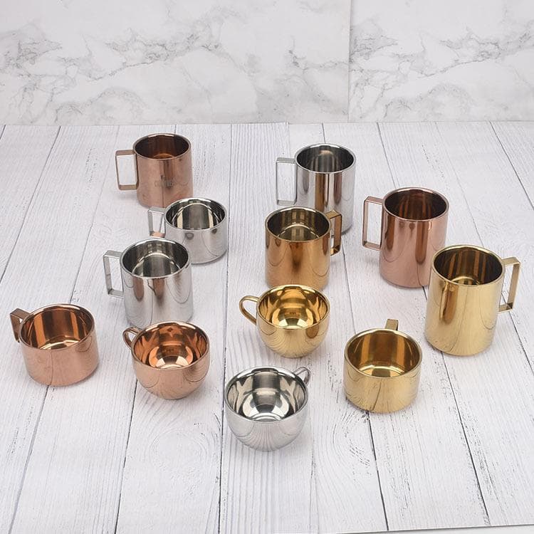 Caneca de aço inoxidável 304, com tampa, estilo simples, camada dupla, copo de café doméstico, estudante, criativo, copo