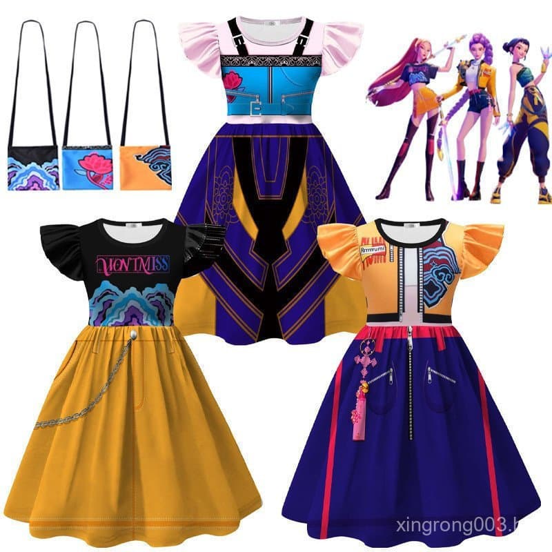 Fantasia de Caçadores de Demônios K-Pop para Crianças, Vestido de Cantora Rumi Mira Zoey, Bolsa, Festa de Halloween, Car