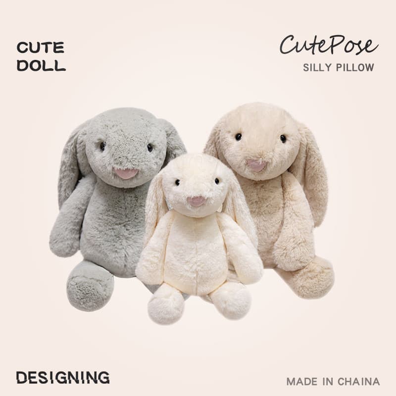 Coelho de pelúcia com orelhas caídas, adequado para meninas, brinquedo confortável para presente de aniversário infantil