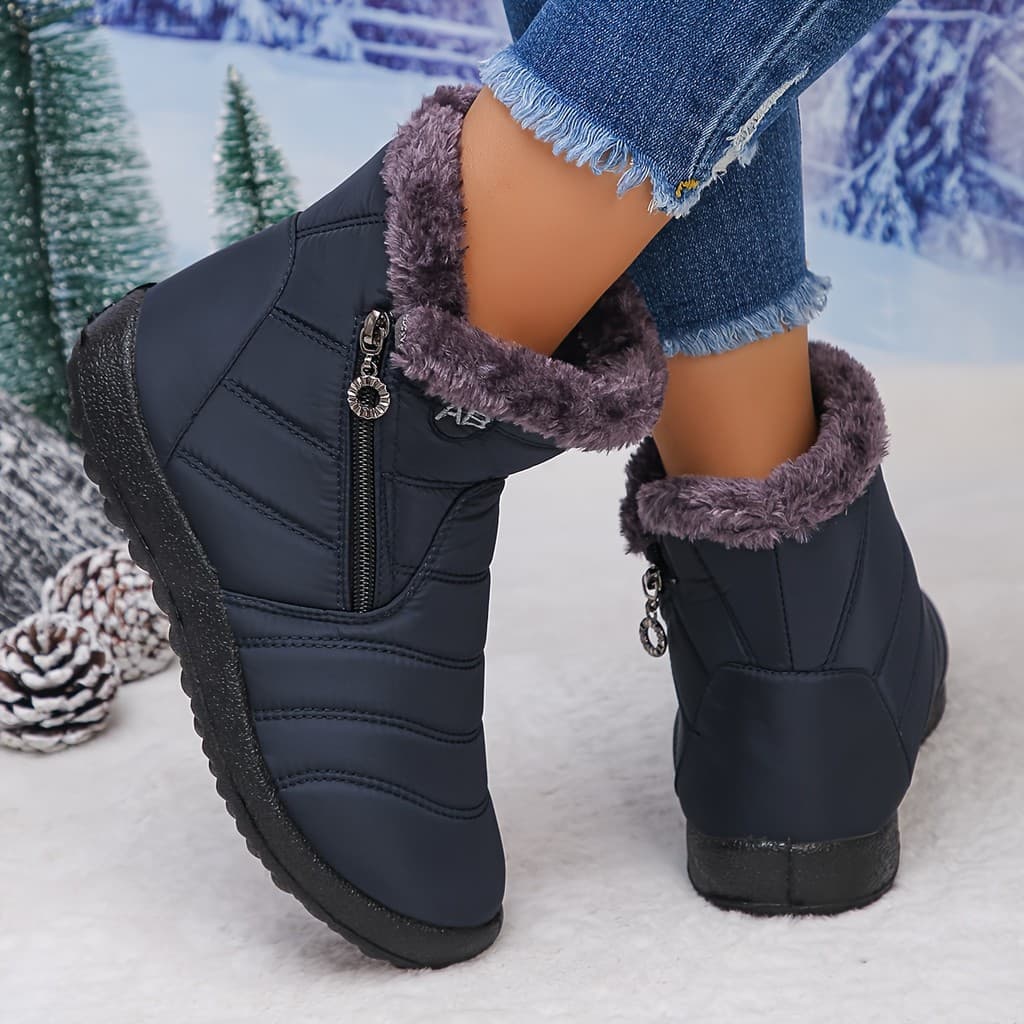 Botins Femininos com Colarinho Felpudo, Calçado de Inverno Estiloso, Design Confortável de Calçar, Botas Curtas Modernas