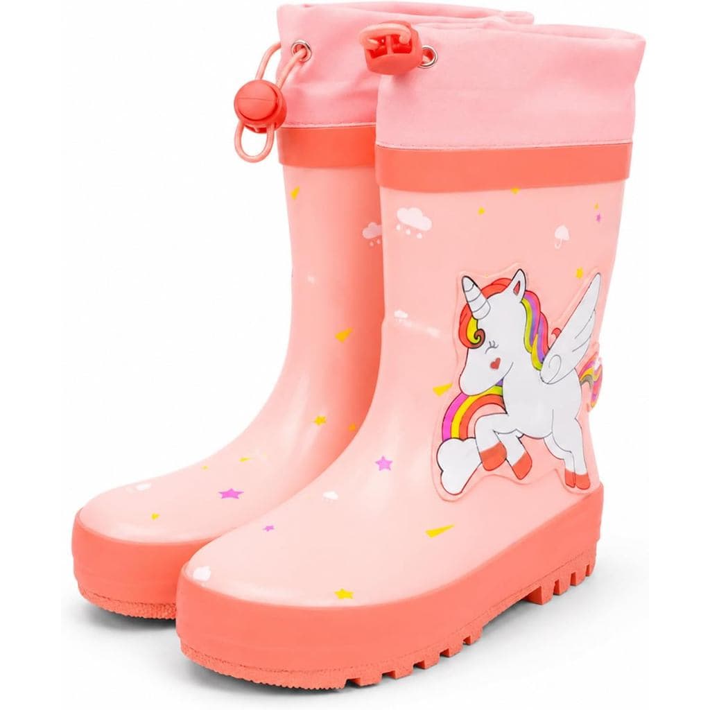 Botas de Chuva para Crianças (Meninos e Meninas) – Botas de Borracha Impermeáveis com Cordão Ajustável, Calçado Leve e A