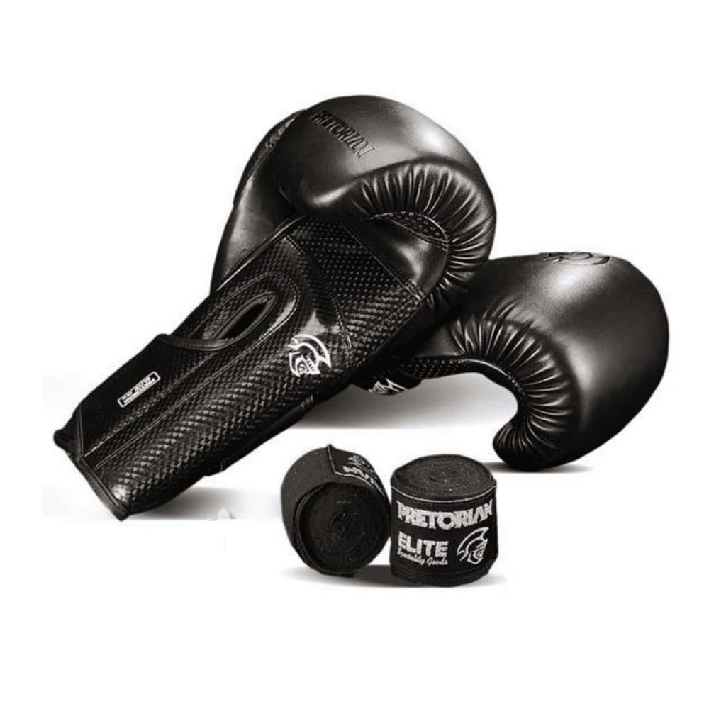 Kit Luva de Boxe e Muay Thai Elite Pretorian + 1 Par de Bangadens  3.5 Metros + Bolsa Para Luva