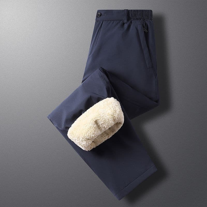 Dad Wear Forro de lã de inverno Calças de algodão masculinas de cintura alta Calças quentes de três camadas espessadas p