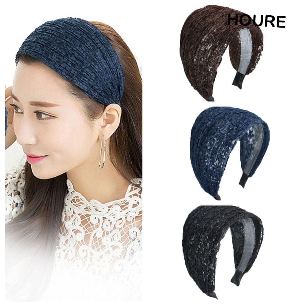 Faixa De Cabelo De Malha De Renda HOURE , Larga De Flor De Argola , Acessórios Para Mulheres