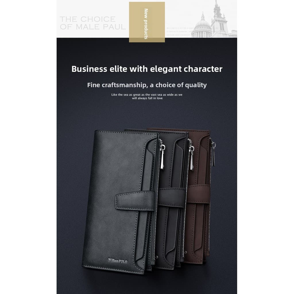 Carteira longa com fivela de grande capacidade Business Casual Multi-Card Change Zipper Wallet