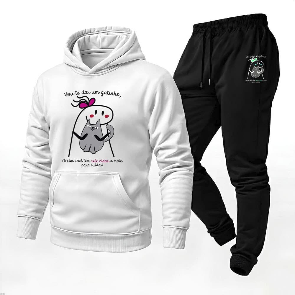 Conjunto Blusa Moletom Canguru + Calça Moda Inverno Vou Te Dar Um Gatinho Exclusividade 2026