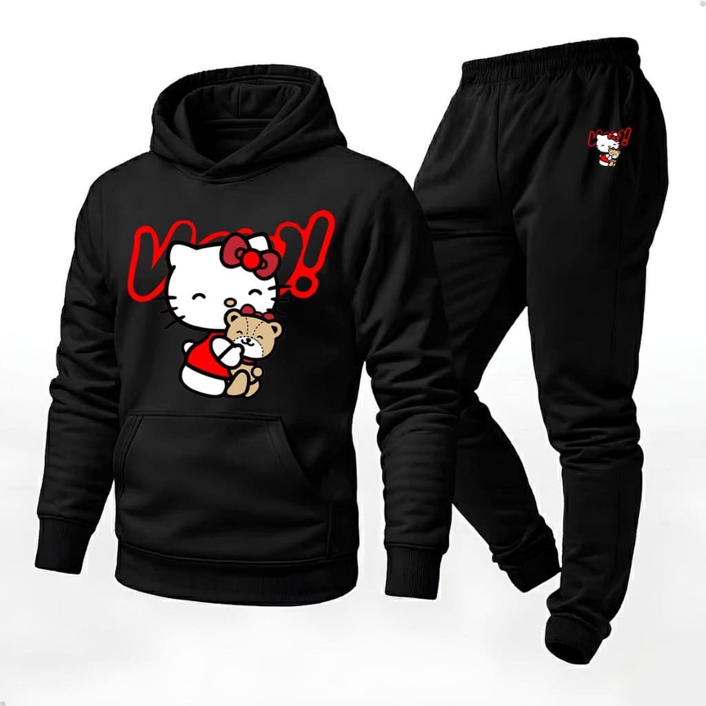 Conjunto Blusa Moletom Canguru + Calça Moda Inverno Kello Kitty Your Luck Now Lancamento 2026
