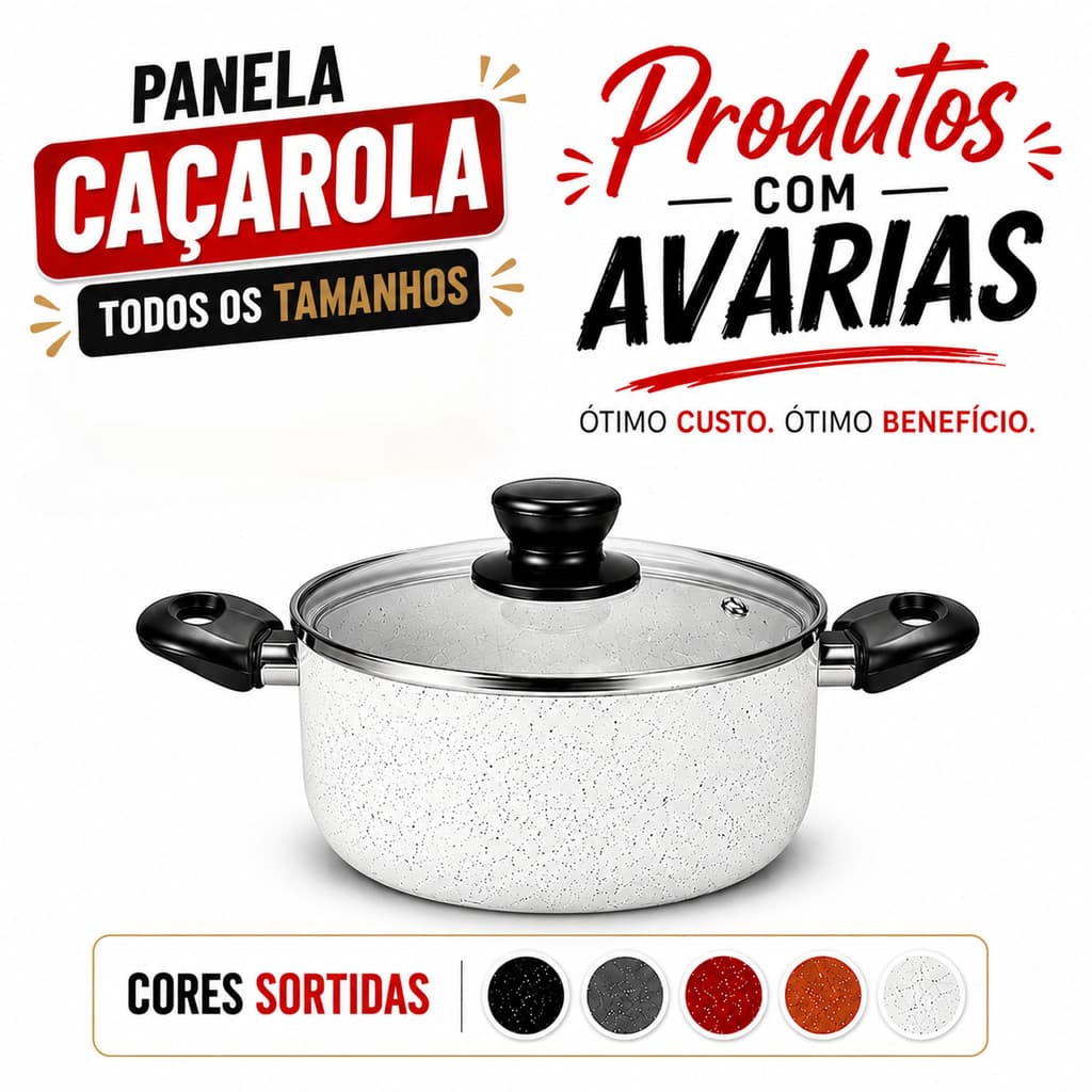 Panela Caçarola Antiaderente Teflon Pequenas Avarias- Cores Sortidas