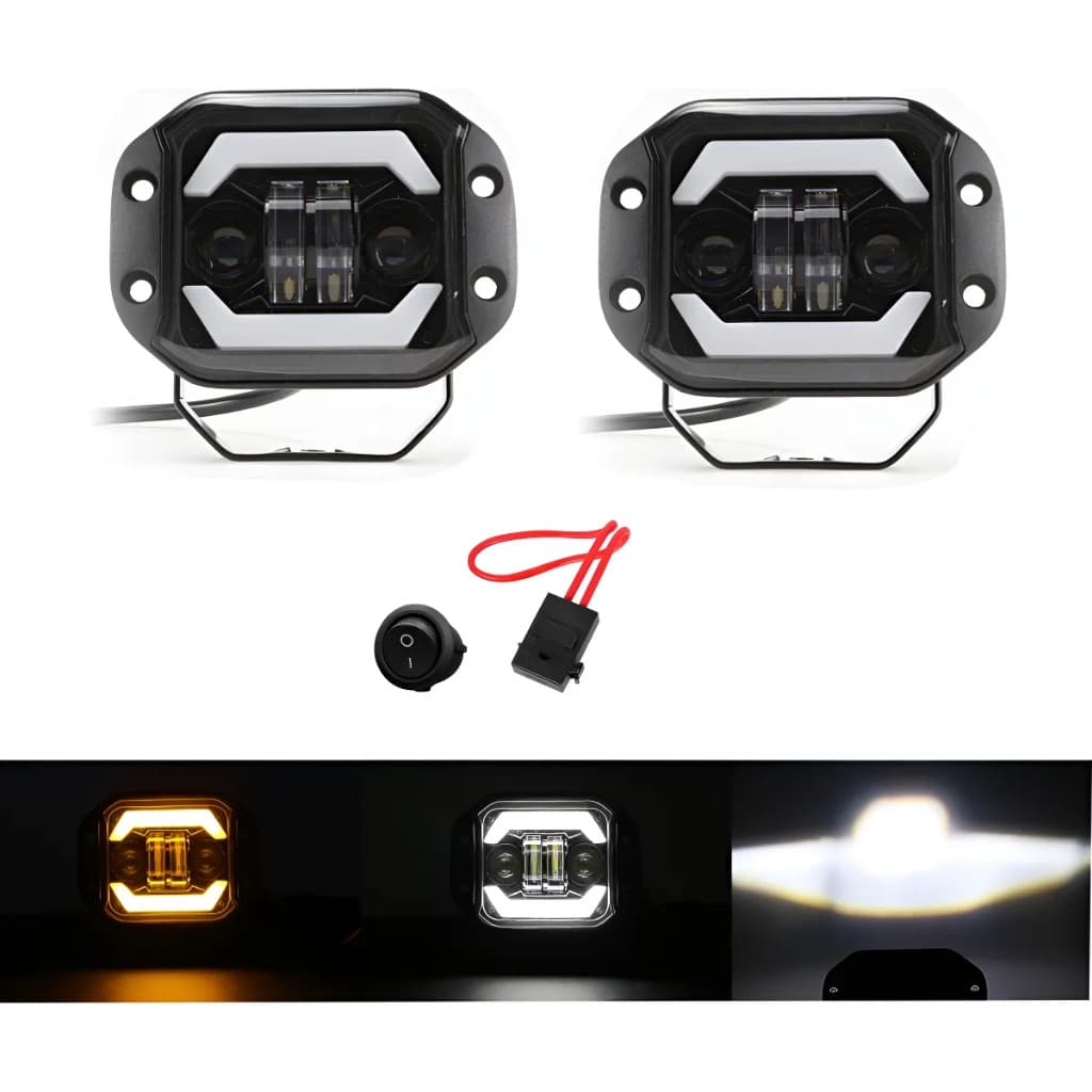 Par de Faróis LED com Botão Auxiliar para Jeep Road 4x4 + Integrado