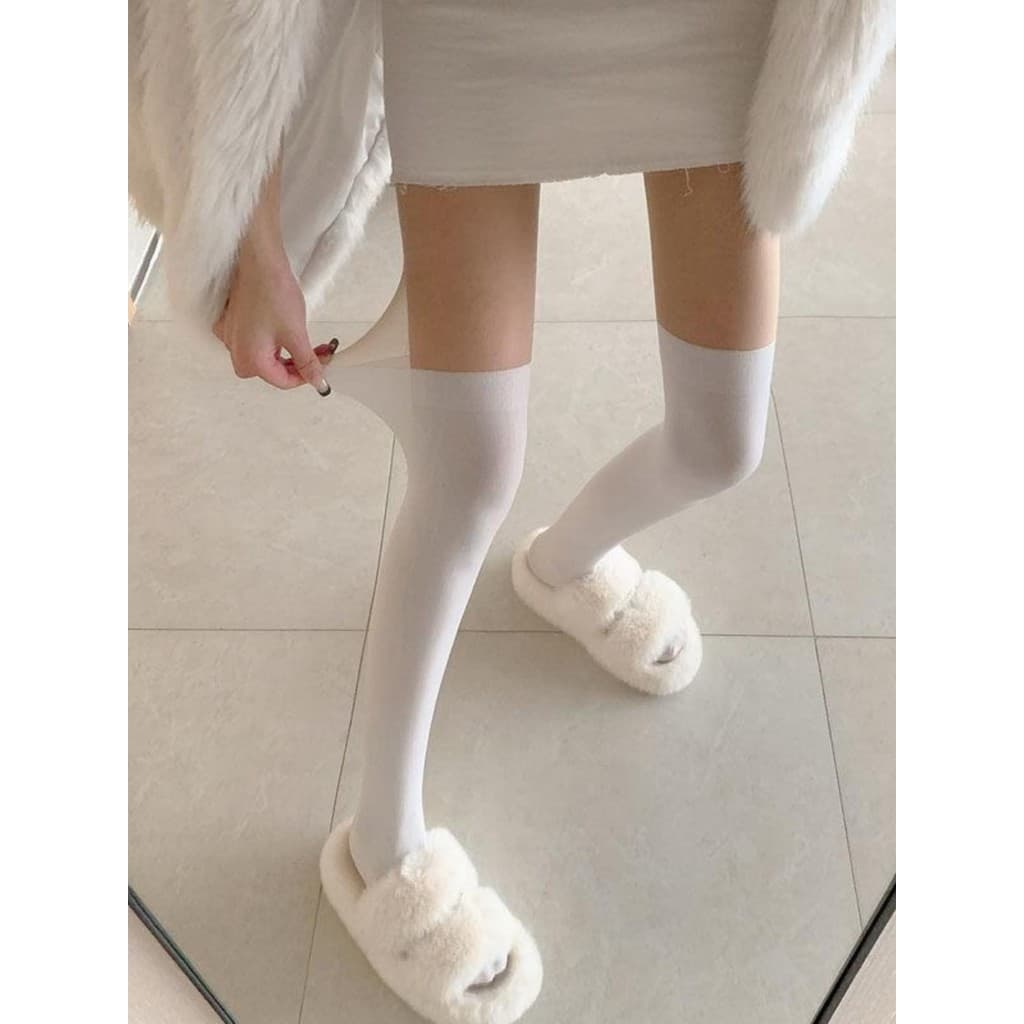 Jk quente menina influenciador falso transparente carne costura bezerro Leggings preto meias de seda feminino outono inv