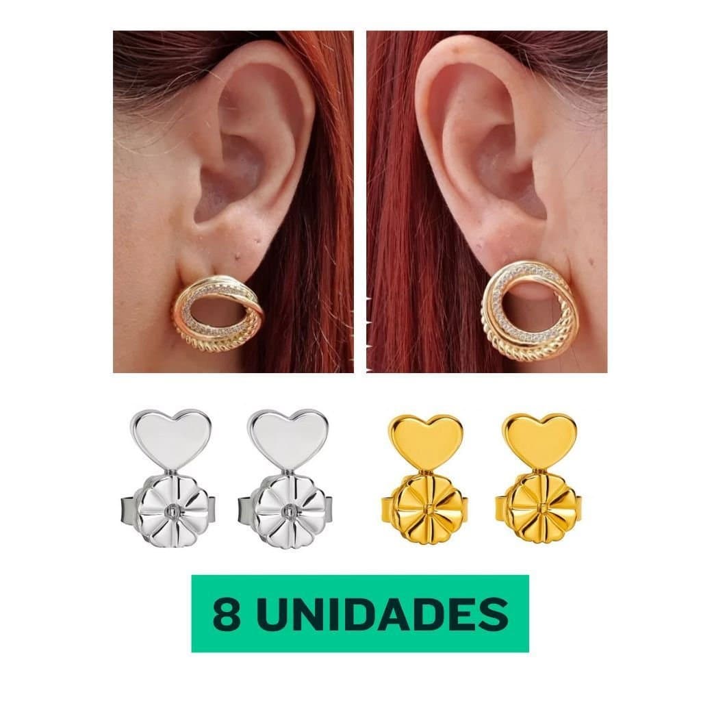Kit 8 Tarraxa Mágica de Sustentação Brincos Orelha Rasgada Banho Ouro18k Alto Padrão ou Prata 925