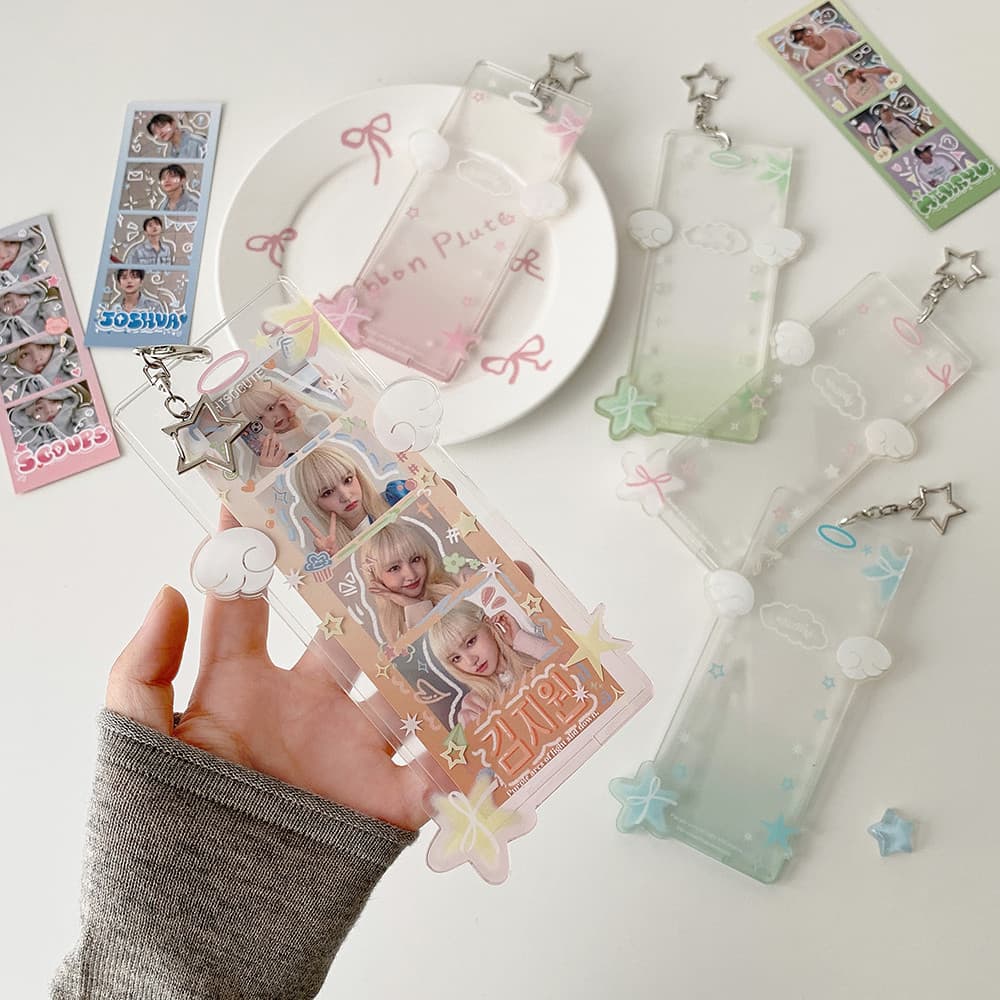 Hisocute Angel Series Life Porta-cartões de quatro grades, adesivo longo de cabeça grande, quádruplo, porta-cartões rígi