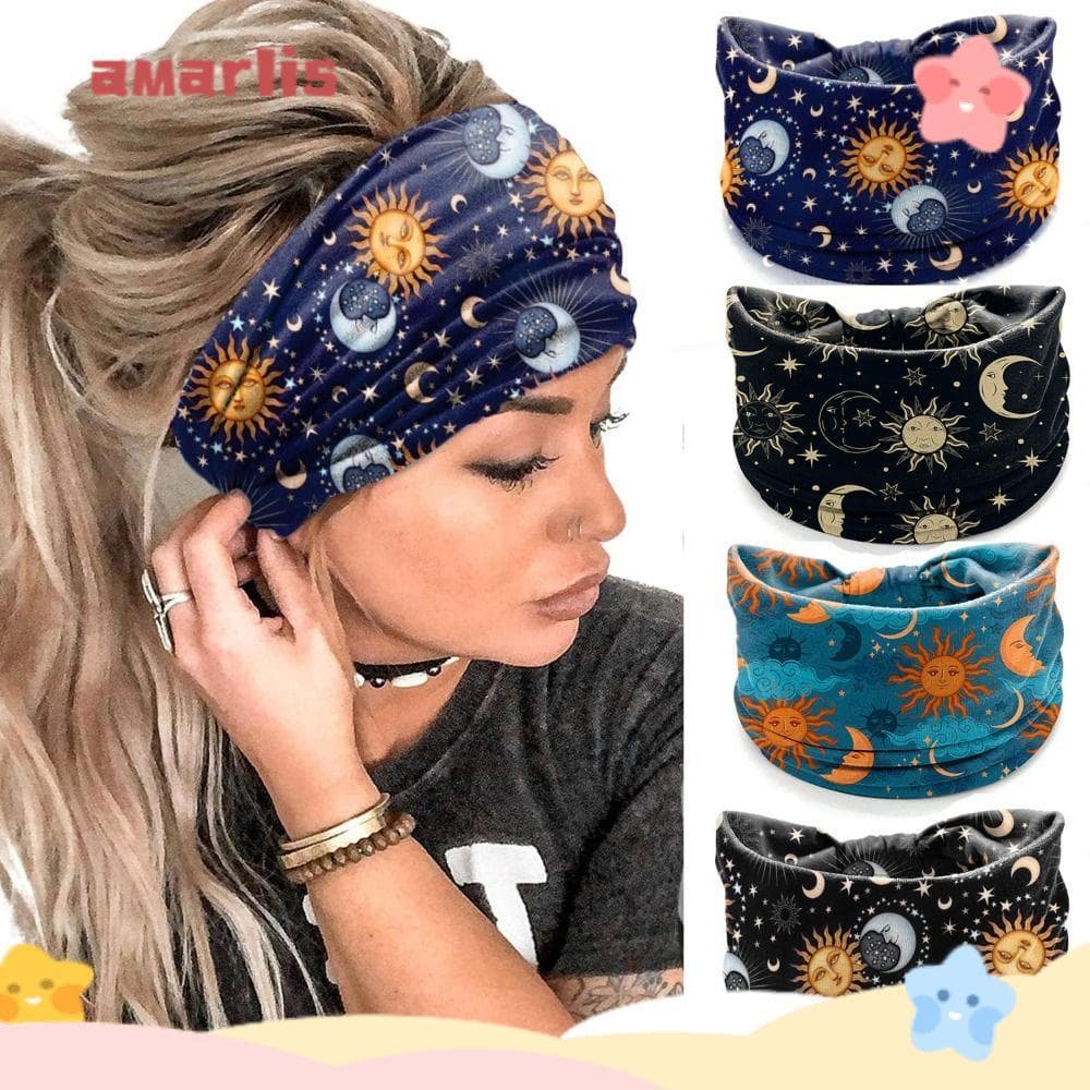 AMARLIS Tiaras Largas , Turbante Elástico Com Nó Vintage , Estampa De Flores , Boho , Estrela , Lenço Estampado Para Men