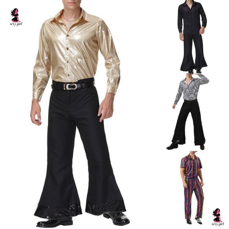 [HANSBR] Fantasia Masculina Disco Anos 70, Traje para Festa de Música Retrô DSE0 J15B 2KZ9