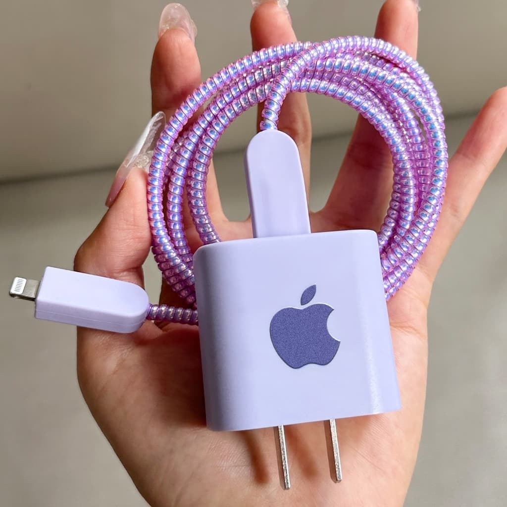 Capa Protetora De Carregador Fosca Roxa Para iPhone 18W/20W , Resistente A Quebras , Enrolador De Cabo