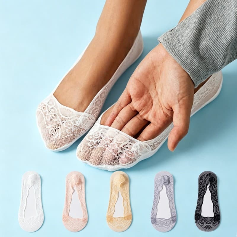 Meia Invisível Renda Transparente Solado  Respirável Silicone Antiderrapante Sem Costura Confortável Diário Envio
