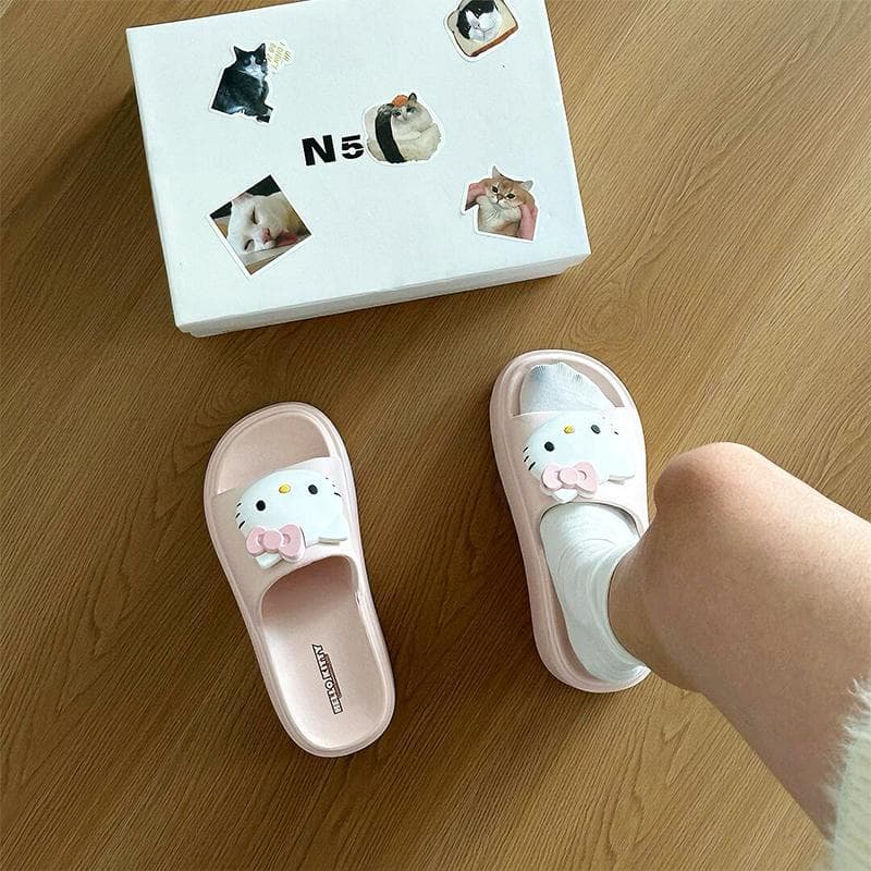 Hellokitty sandálias chinelos femininos verão ao ar livre usar sola grossa aumentada casa interior beira-mar dos desenho