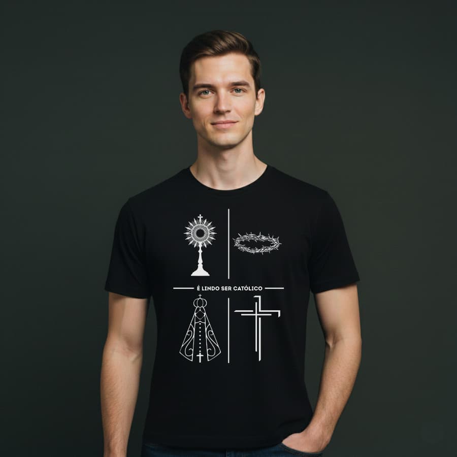 Camiseta Unissex Católica  "É Lindo Ser Católico" 100% Algodão 30.1 Camisa Premium Lançamento