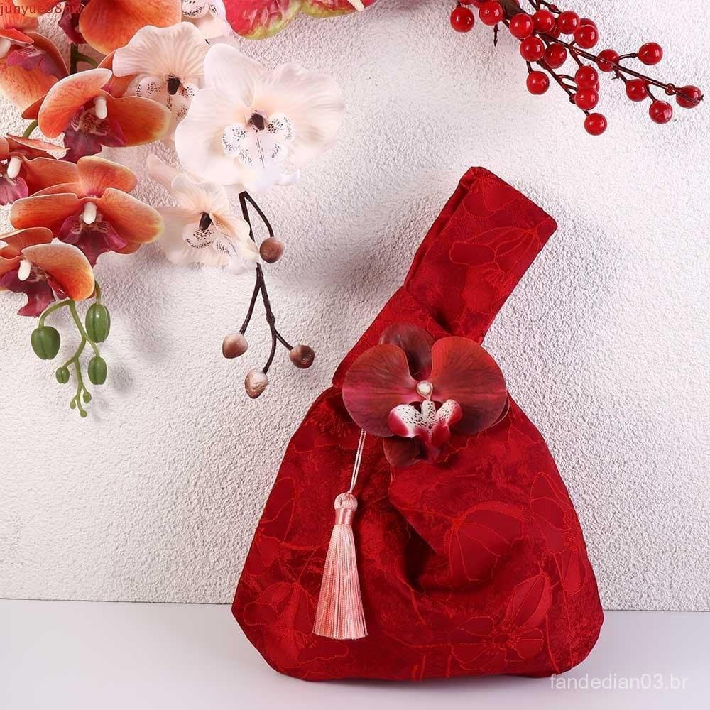 Bolsa Bordada JUNYUE , De Pulso Vermelha Com Nó De Borla Item Pequeno