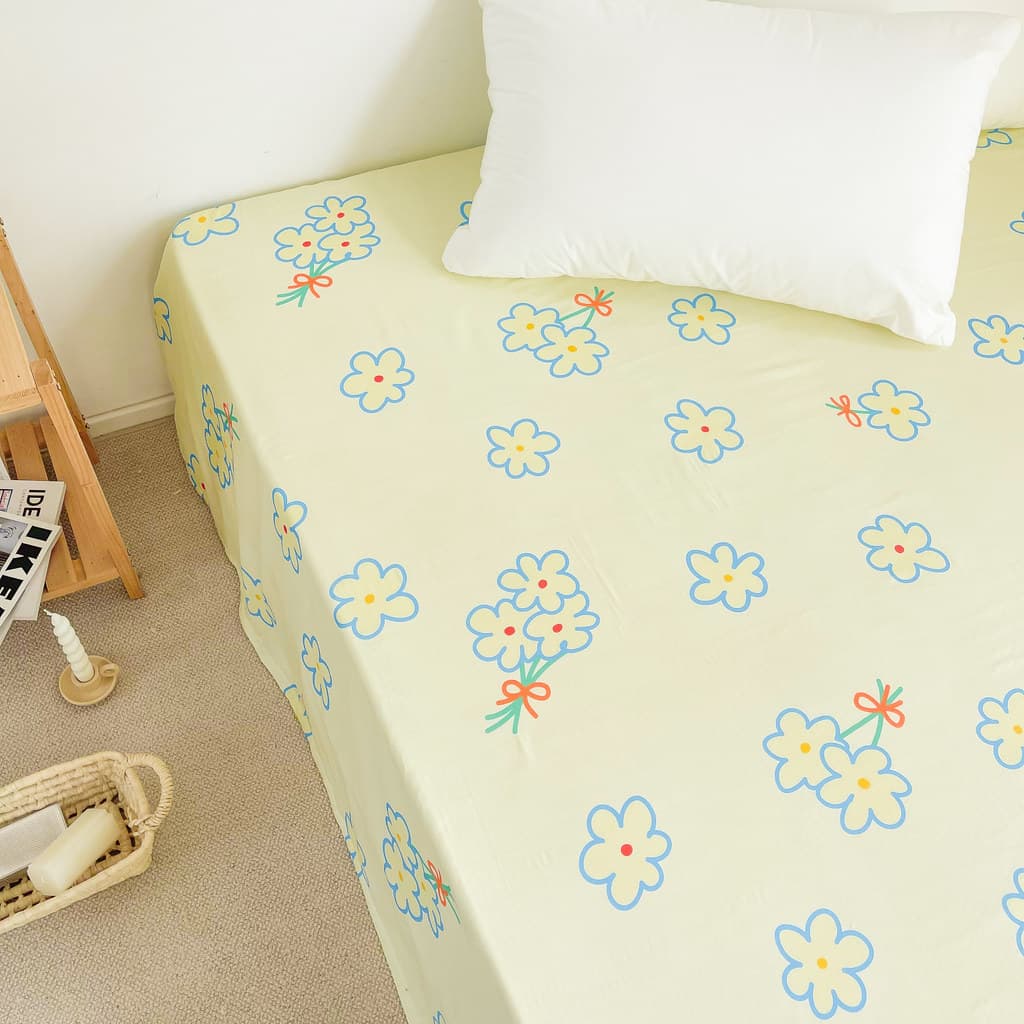 Ilha e Flores | Original bonito creme azul flores todo algodão fio duplo lençol de cama bebê fio de algodão macio