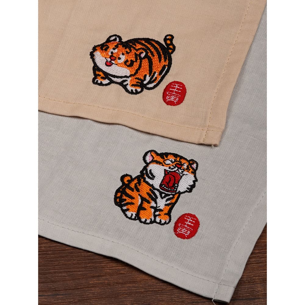 [Kupax Renyin] Ano do Tigre Zodíaco Lenço Estilo Chinês Bordado Requintado Lenço Portátil de Algodão Puro