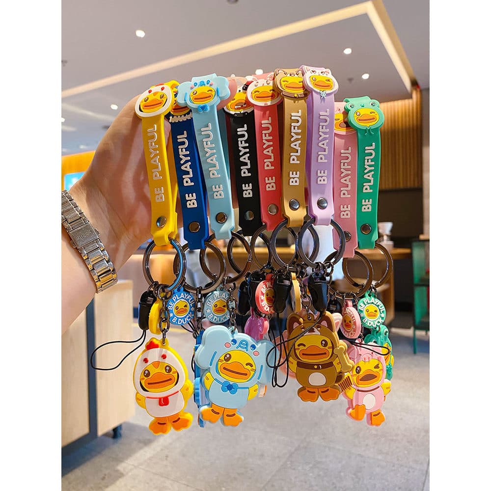 B.Duck Pequeno Pato Amarelo Cordão para Celular Chaveiro Feminino Pingente de Desenhos Animados Bonito Chave de Carro Pi