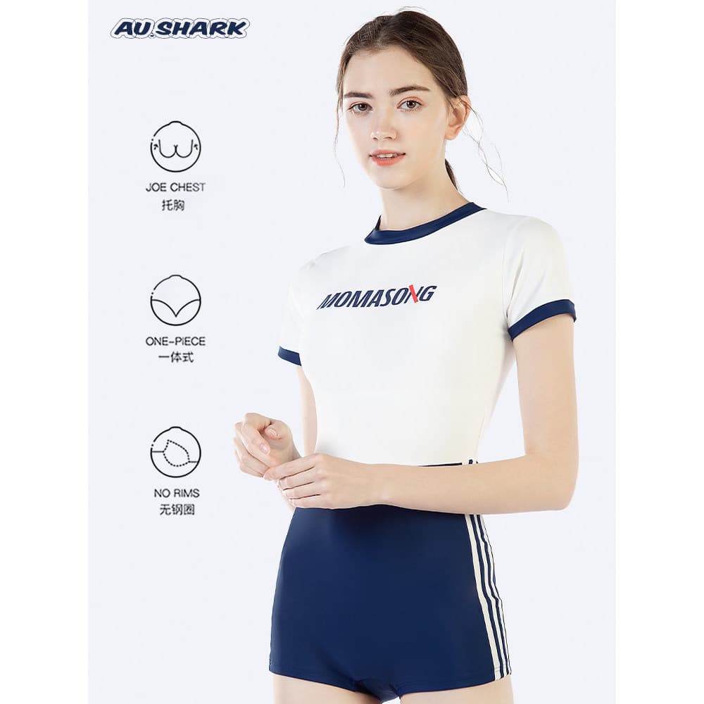 AU.SHARK Maiô feminino Boxer conservador capa barriga mais magro olhar com almofada no peito Casual de secagem rápida tr