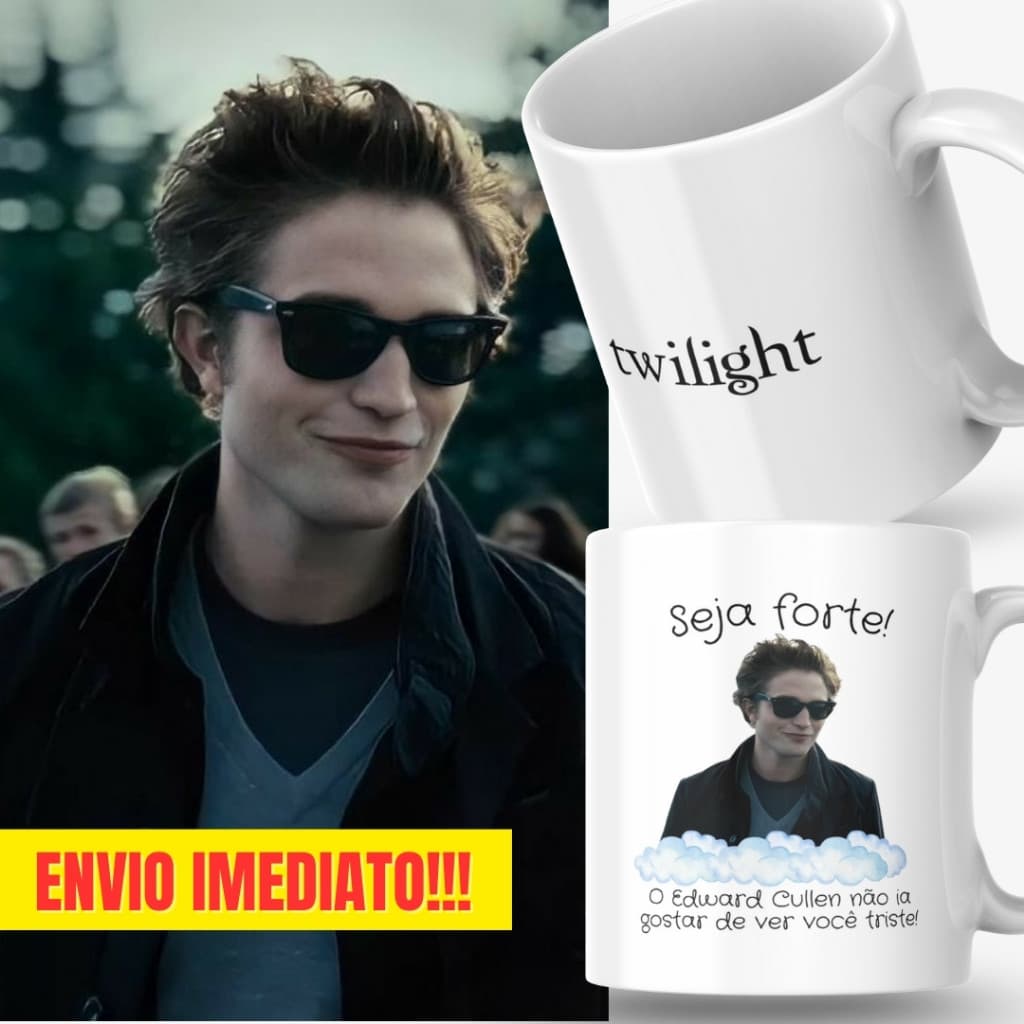 Caneca Xicara Porcelana 325ml Seja Forte Edward Cullen Decoração Casa Personalizada Presente