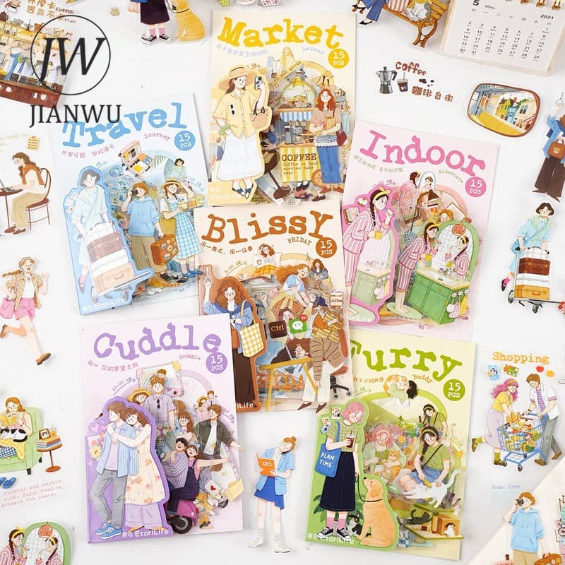 JIANWU Personagem Vintage Viagem Paisagem Material Colagem Scrapbooking PET Adesivo Criativo DIY Diário Papelaria