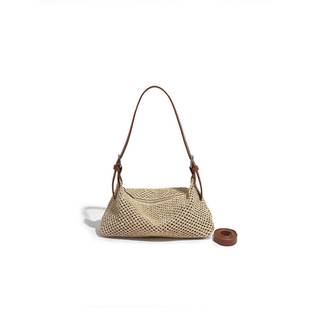 Nova Bolsa de Palha Vintage de Ombro Único para Mulheres, Bolsa Casual Versátil, Bolsa de Praia para Férias.