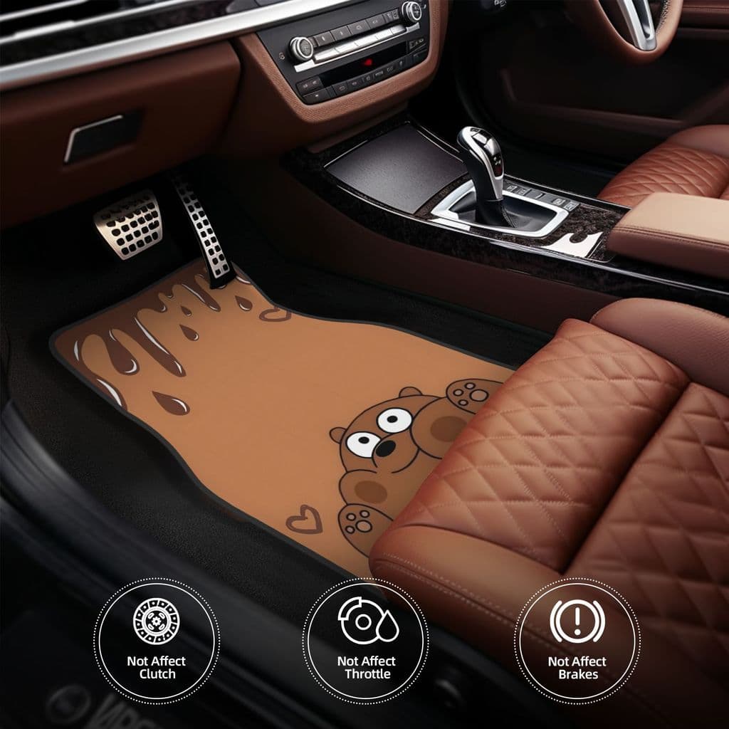 Conjunto de quatro peças de pés de carro estampados universais com tema de urso fofo de 4 peças, adequado para carros, V