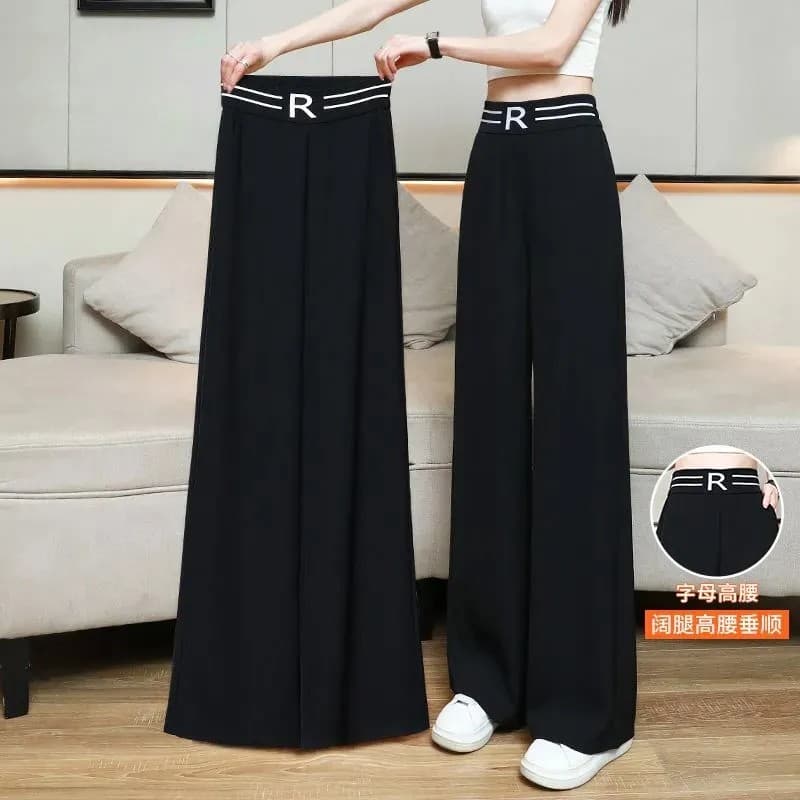 Senhoras gordura MM tamanho grande preto calças de perna larga mulheres Drape verão novo estilo moda Casual cintura alta