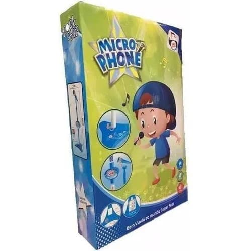 Brinquedo Microfone c/ Pedestal Som e Luz Infantil Azul