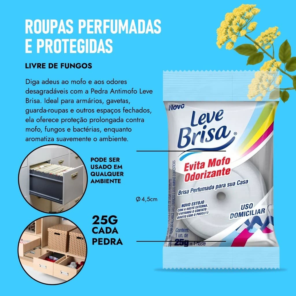 Kit 6 Unidades Pedra Antimofo 25g – Elimina Umidade e Perfuma Armários, Gavetas e Ambientes