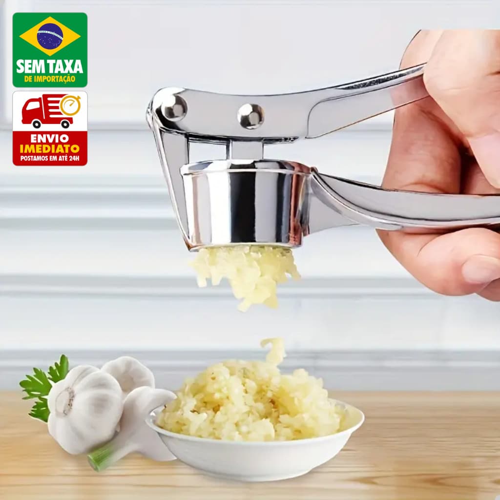 Espremedor de Alho Manual Inox 14,8cm Amassador Triturador Moedor Reforçado Utensílio Cozinha