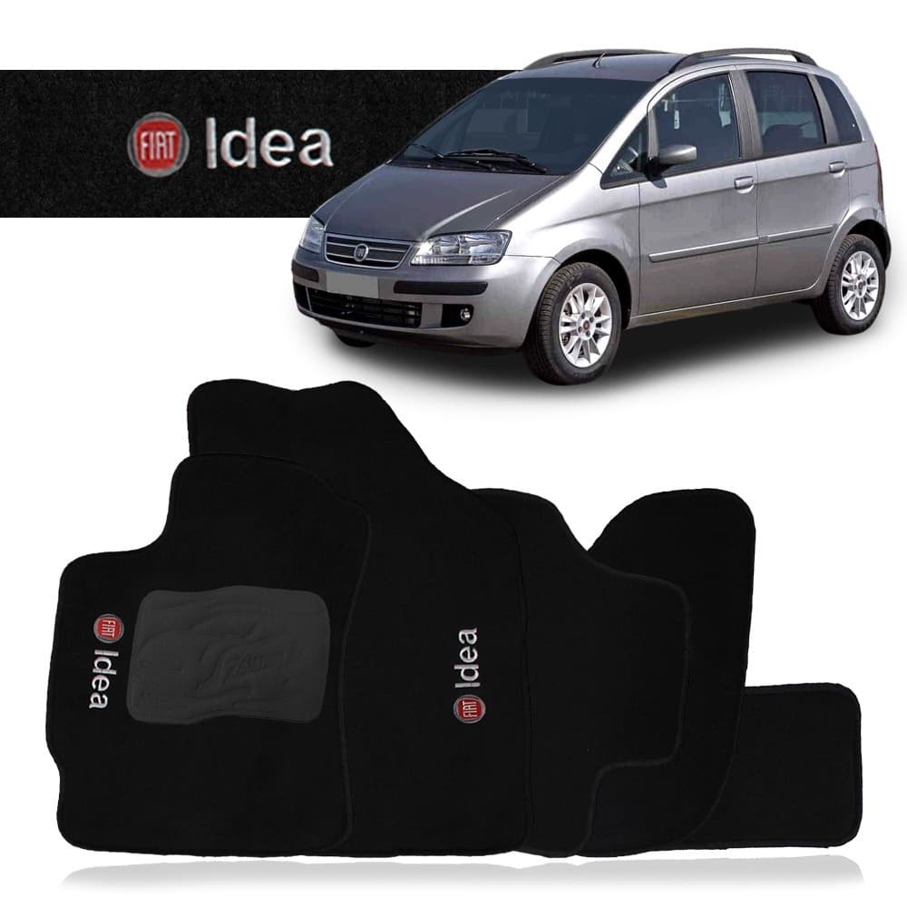 Tapete Idea 2005 a 2013 Carpete Automotivo Fiat Logo Bordado Preto 5 Peças