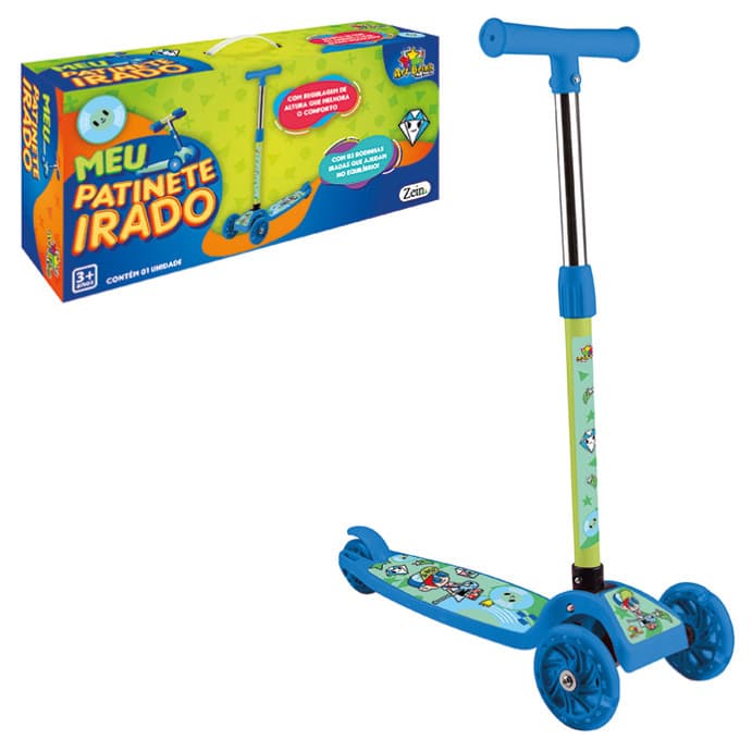 Patinete 3 Rodas Infantil Azul com Luz LED, Dobrável e Altura Ajustável