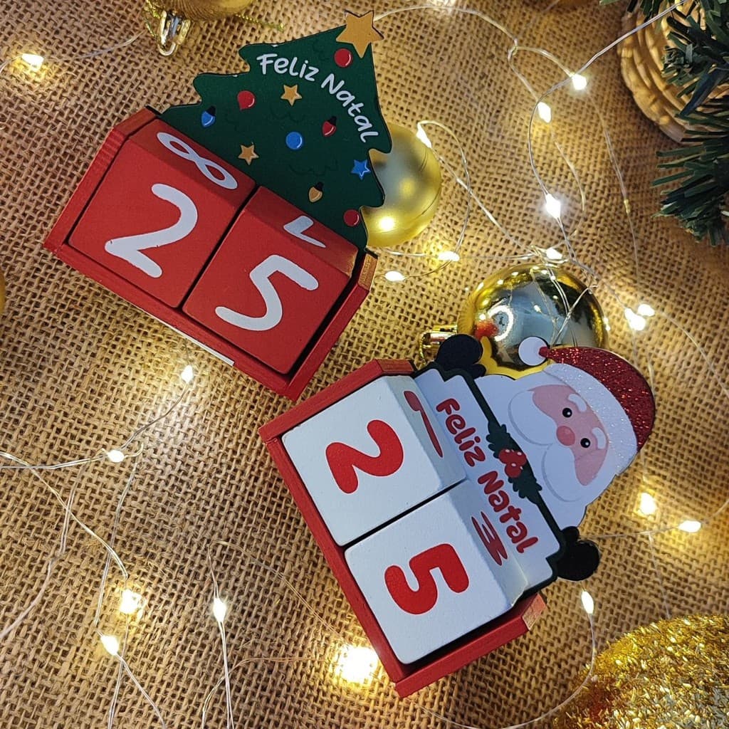 Calendário de Natal Em Madeira Decoração Natalina