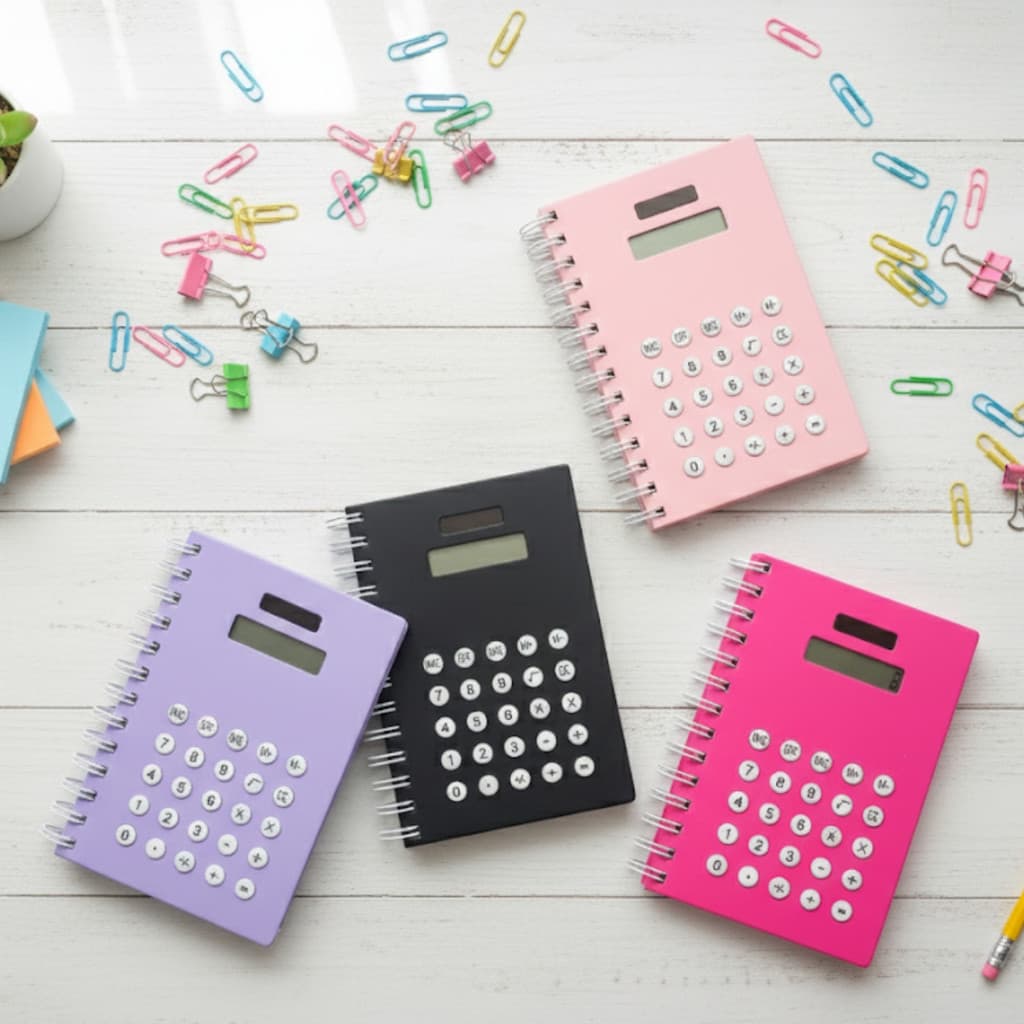 Caderno com Calculadora Embutida Espiral 80 Folhas – Anotações + Cálculos no Mesmo Lugar