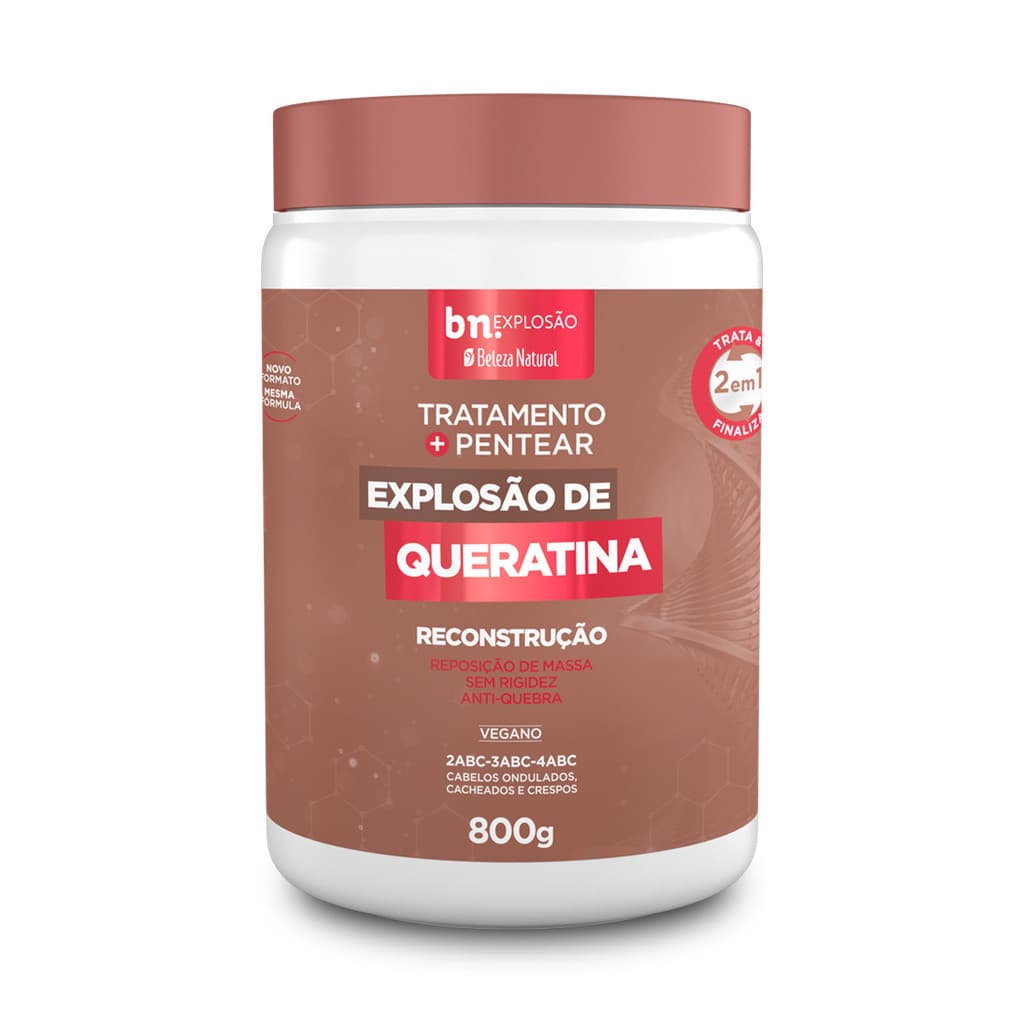 Beleza Natural Creme de Pentear e Tratamento para Cachos Explosão de Queratina 2 em1 800g Potão