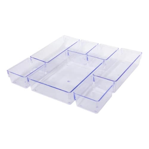 Kit 7 Organizadores Acrílico Cristal Modular para Gavetas, Geladeira, Maquiagem, Escritório 1 G/2 M/ 4 P