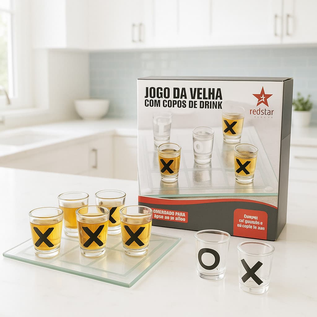 Jogo da Velha Shot Drink Vidro Bar Decoração Bebida Dose Perdeu Bebeu Alcólico Jogo Adulto
