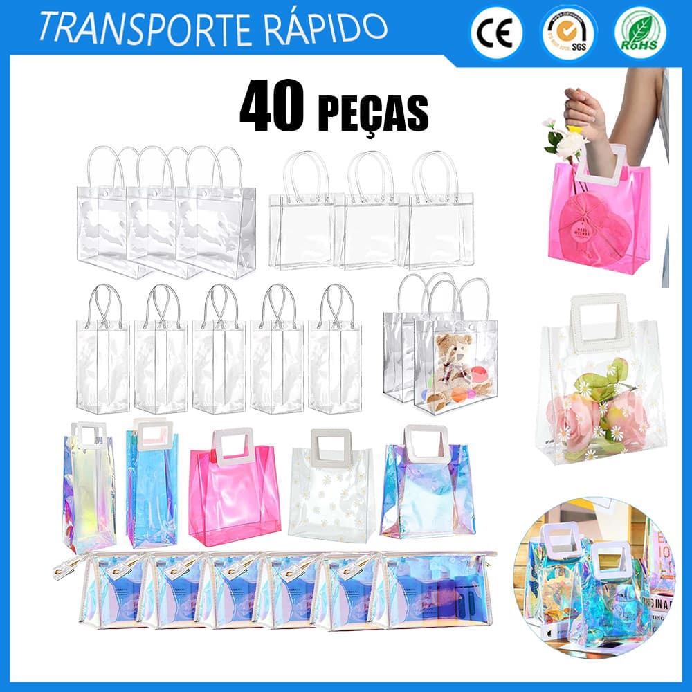 40 sacos de presente de PVC reutilizáveis transparentes, lembranças e presentes de armazenamento
