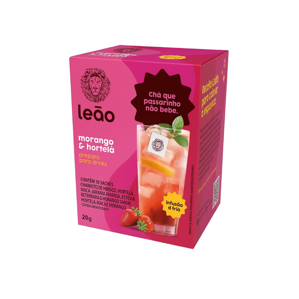 Kit 4 Chá Leão Morango e Hortelã Drinks 40 Sachês de 20g